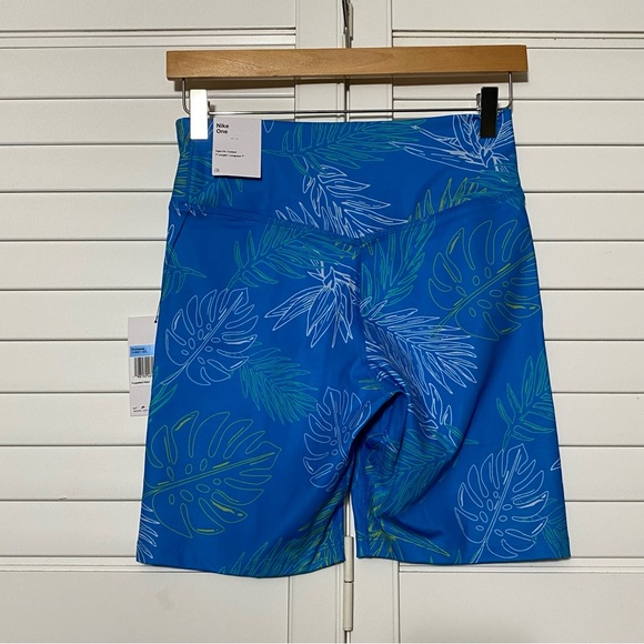 NWT Nike One Monstera Leaf Blue Women's Biker Dri-Fit Training Bike Shorts Tight - Picture 4 of 6